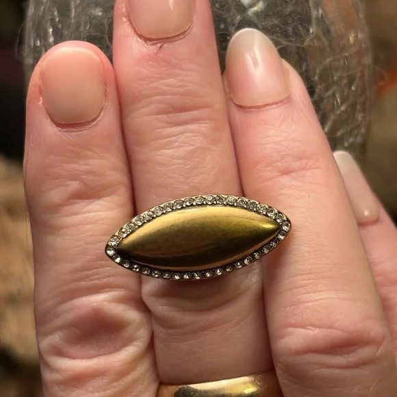 K&R Collection by Silpada NAVETTE Gold Marquise Statement Ring with Crystal Halo - Picture 3 of 9